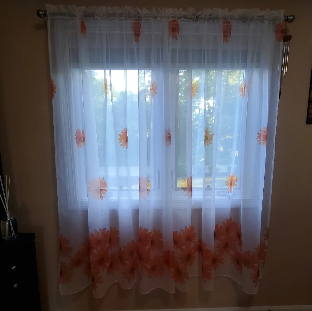 Terracotta color Floral Print Sheer Curtain